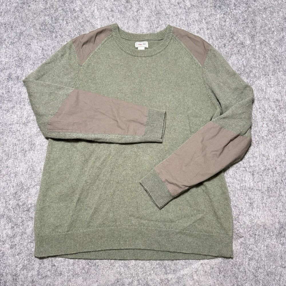 L.L. Bean Commando Sweater 100% Merino Lambswool Elbow Patch Olive 3XL XXXL